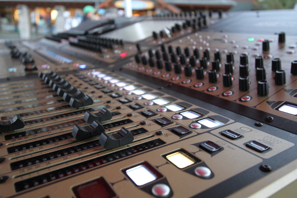 Audio mixing board used during concert and studio production