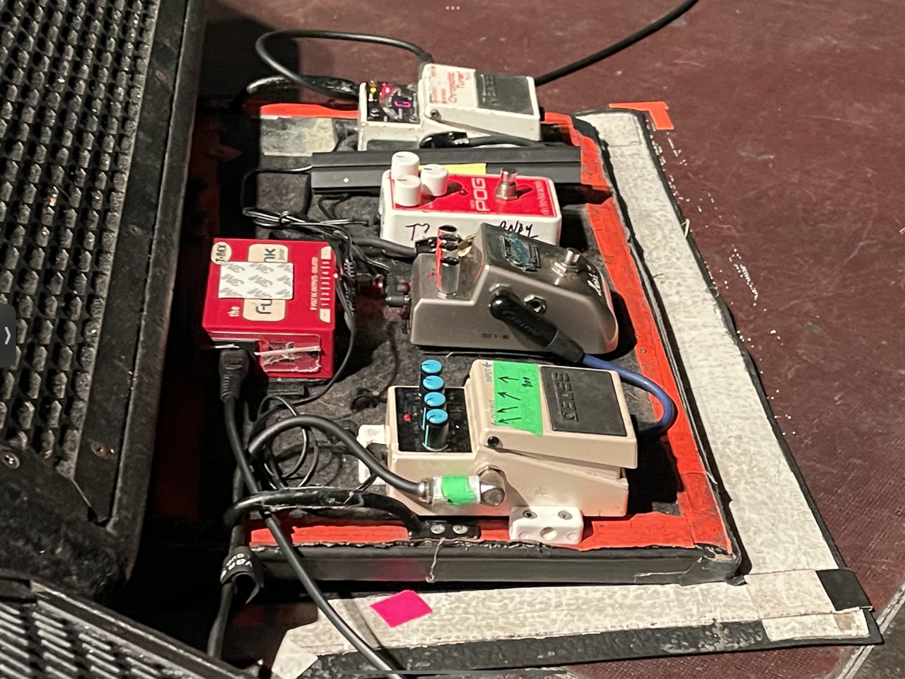 Live set listening guide with stage equipment.