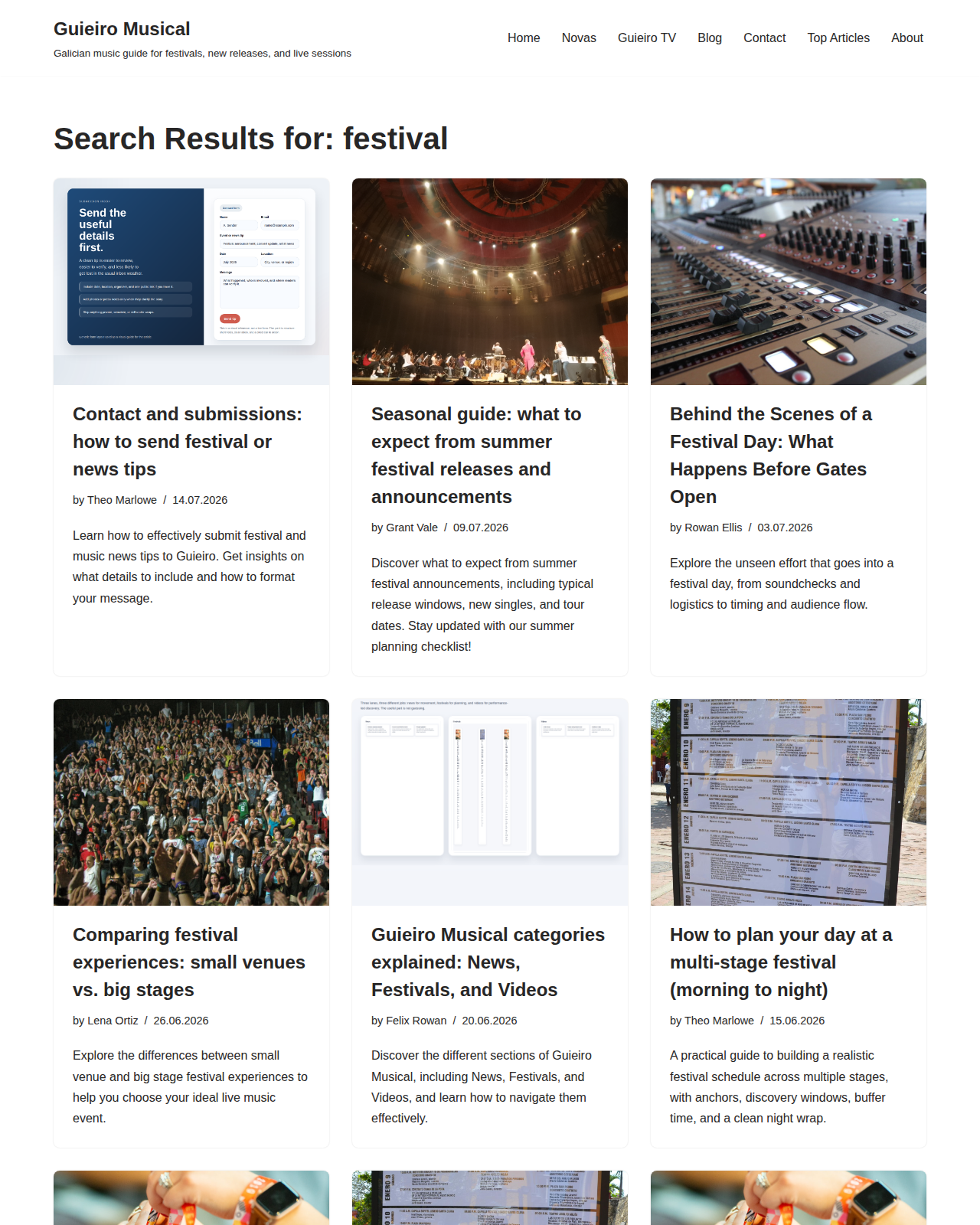Search tips for finding artists, festivals, and videos.